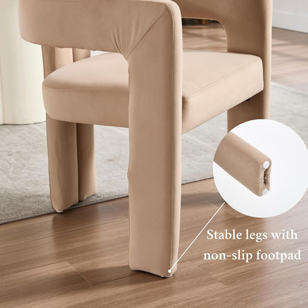 Modern Dining Chairs Set of 6, Upholstered Side Chairs Velvet Fabric Guest Chairs with Barrel Backrest Armchair for Dining Room Living Room, Khaki