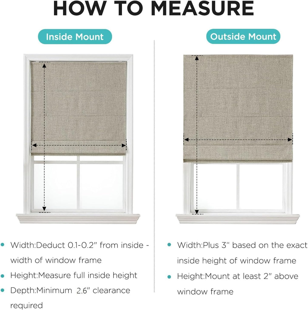 Cordless Roman Shades, Linen Fabric Window Blinds, Thermal Insulated Blackout Blinds, Room Darkening Shades for Indoor Windows, Easy to Install, Linen