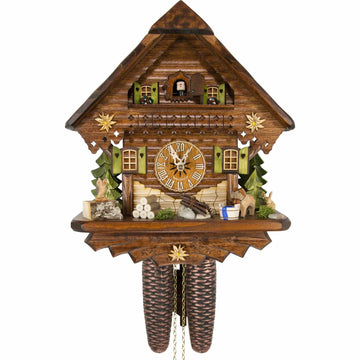 German Cuckoo Clock - Summer Meadow Chalet with 8-Day-Movement - 13 1/3 inches Height