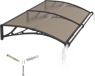 Door Awning 40x60 with Drainage Sink, Leak-Proof Awnings for Doors Exterior, Polycarbonate Front Door Awning for Rain