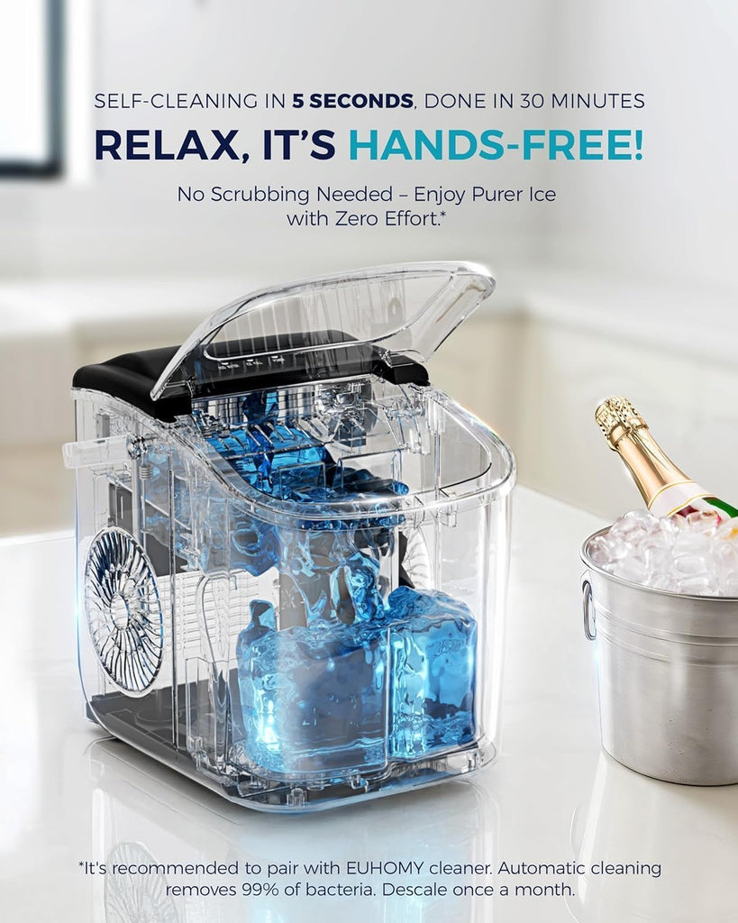 Countertop Ice Maker Machine with Handle, 26lbs Per Day, 9 Bullet Cubes in 6 Mins, Self-Cleaning Portable Ice Maker