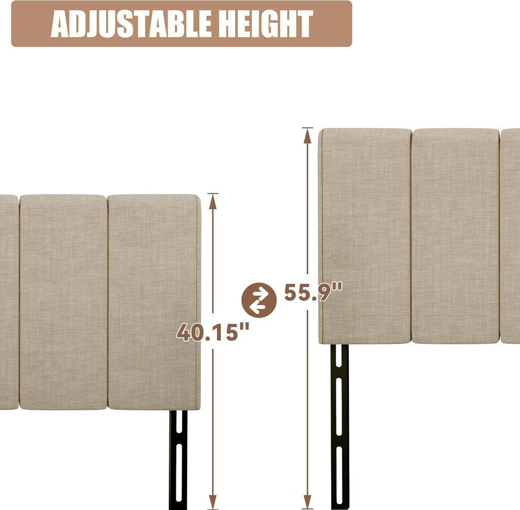 Upholstered Queen Headboard Only, Modern Linen Head Board for Queen Bed Adjustable Height Headboards Oatmeal