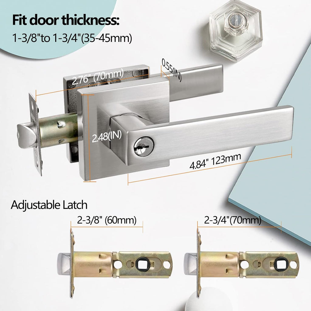 Keyed Entry Lever Lock and Front Door - Heavy Duty Handle With Satin Nickel Finish - Door Lever