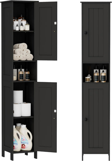 Tall Bathroom Storage Cabinet with 2 Doors, Slim Bathroom Cabinet | Narrow Storage Cabinet with Adjustable Shelves