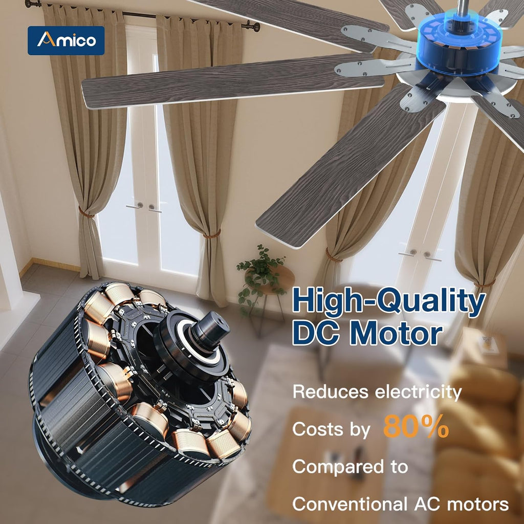 72 inch Brushed Nickel Ceiling Fan with Light, Large Modern Ceiling Fans with Remote, Reversible DC Motor