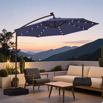 10ft Offset Solar LED Cantilever Umbrella