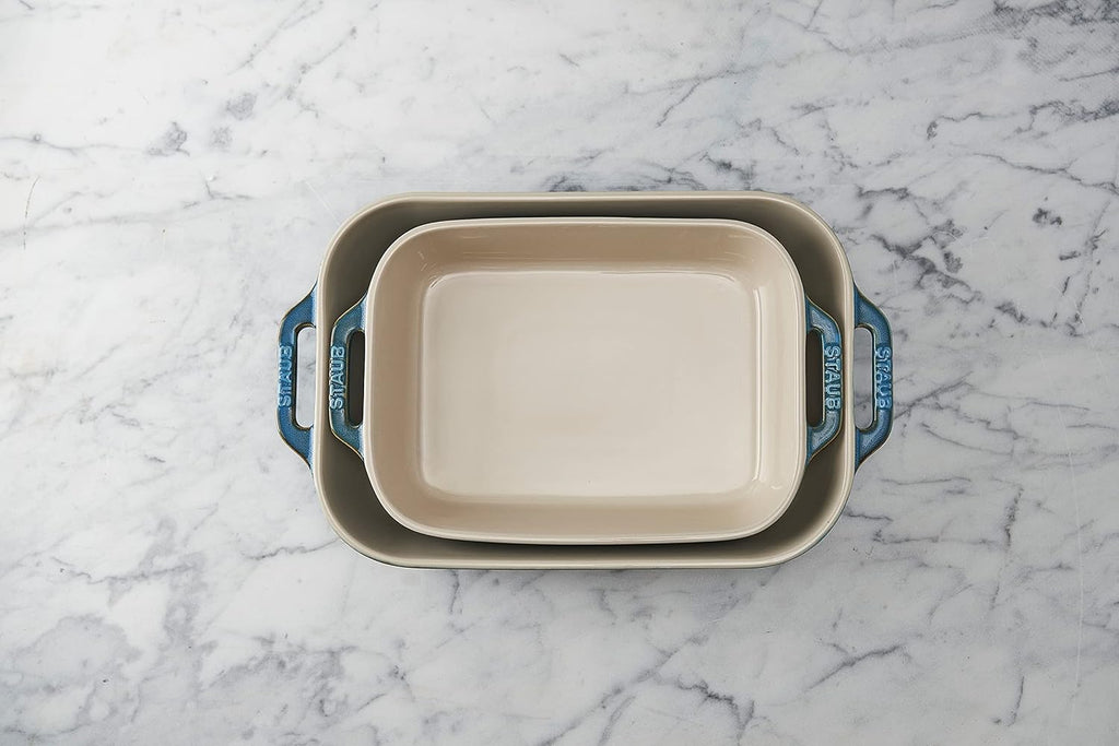 2-Pc Ceramic Dish Set, Oven Safe Up To 570°F, Turquoise | Oven-to-Table for Casseroles, Lasagnas, & Roasting.