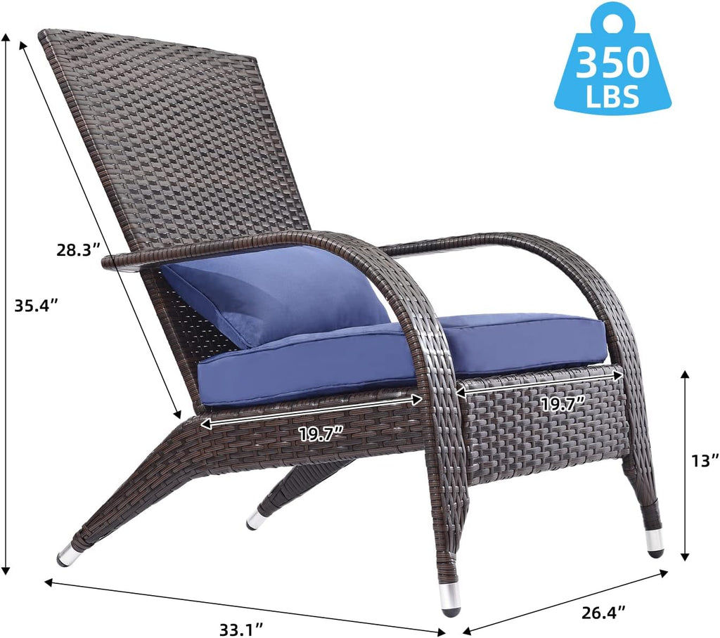 Outdoor Wicker Adirondack Chairs Set 2 Rattan Fire Pit Chairs Oversized Comfy Relax Accent Patio Chairs with Soft