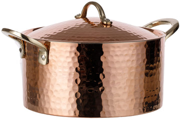 1.2MM Thick Hammered Copper Soup Pot Stew Pan Casserole Dish, 3 Quarts (7.8" x 4")