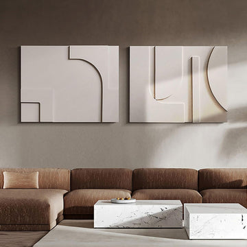 2-Piece White Japandi 3D Abstract Wall Art Set - Modern Minimalist Carved Wall Sculpture (White, 27.6" W x 1.2" D x - Set of 2