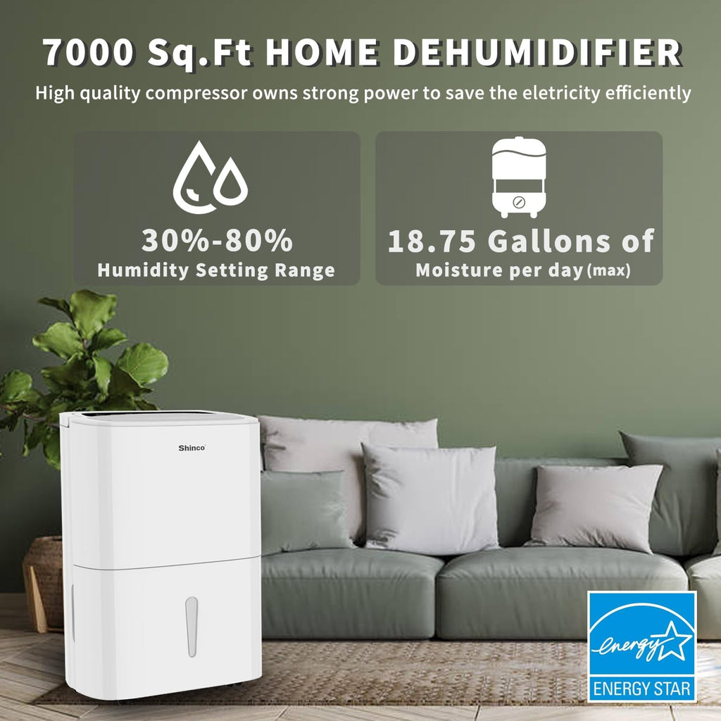 7,000 Sq.Ft Energy Star Dehumidifier with Pump and WIFI, Ideal for Large Industrial Rooms and Home Basements