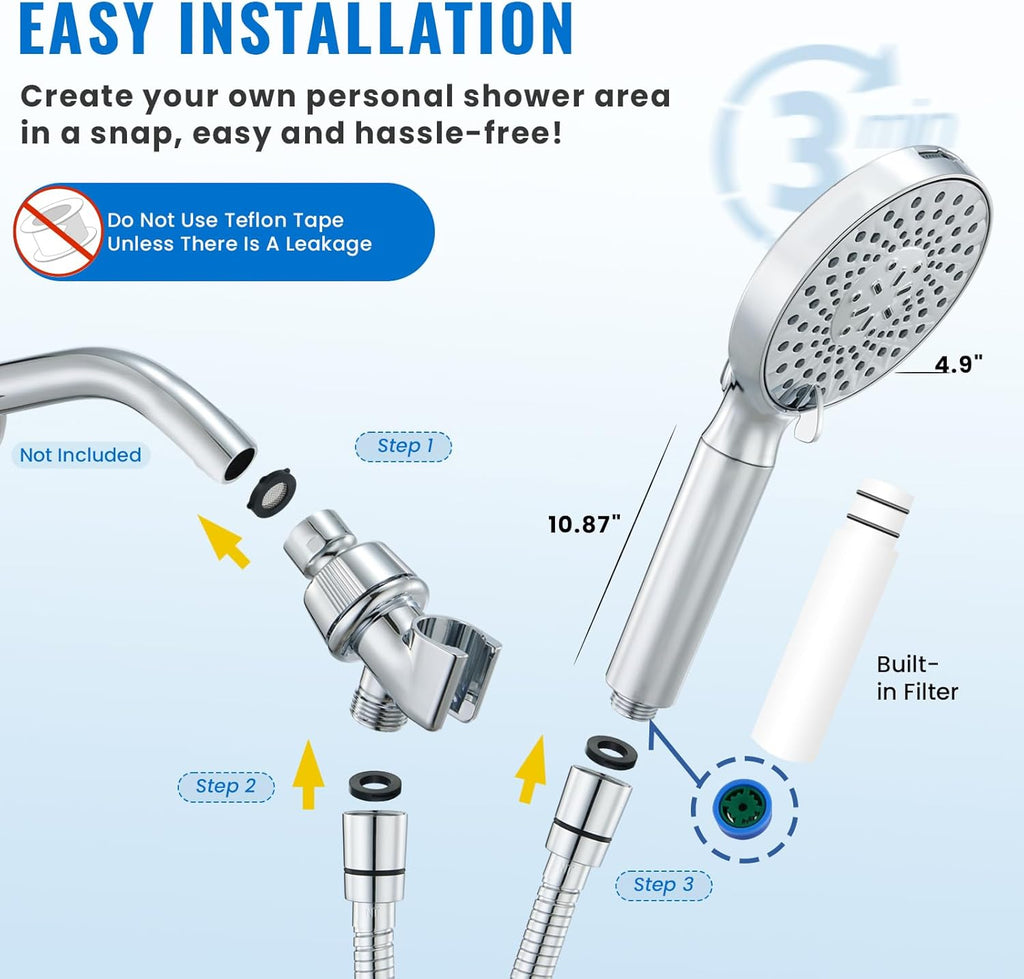 Filtered Shower Head with Handheld, High Pressure 9-Spray Modes Detachable Shower Head with Filter for Hard