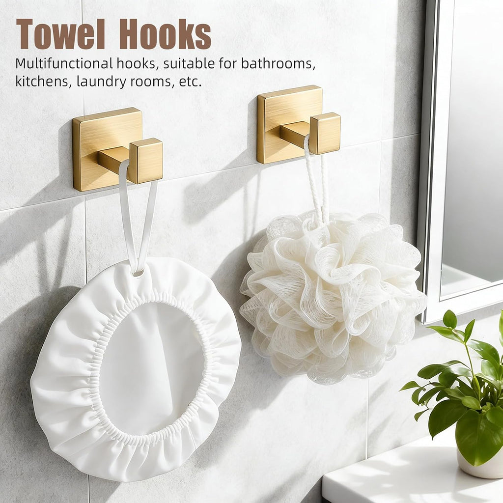 Brushed Gold Bathroom Accessories Hardware Set, 7-Pieces Stainless Steel Towel Racks , 16 Inch Towel Bar, Towel