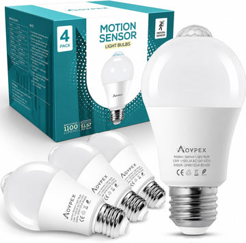 Motion Sensor Light Bulbs, Dusk to Dawn, 100 Watt Equivalent, 5000K 4 Pack