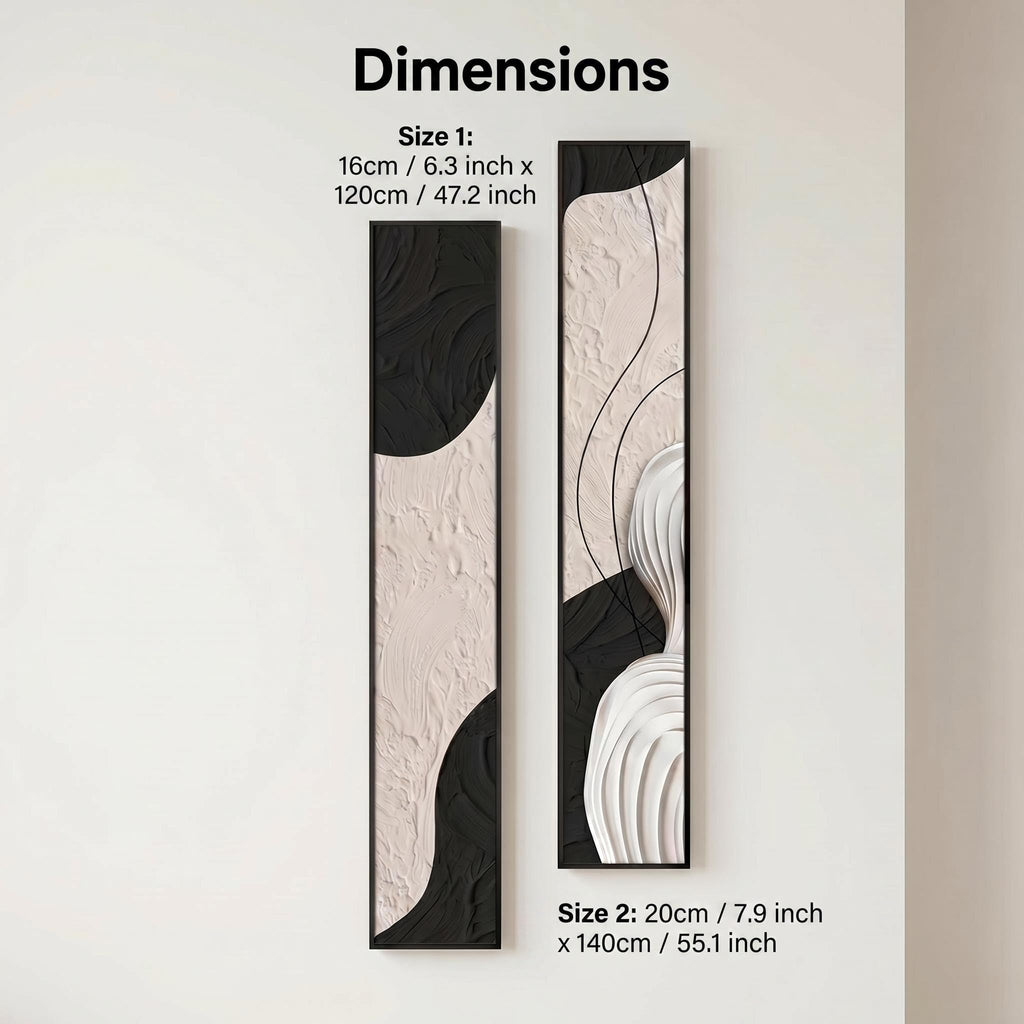 2Pcs Vertical Framed Crystal Porcelain Abstract Wave Wall Decor