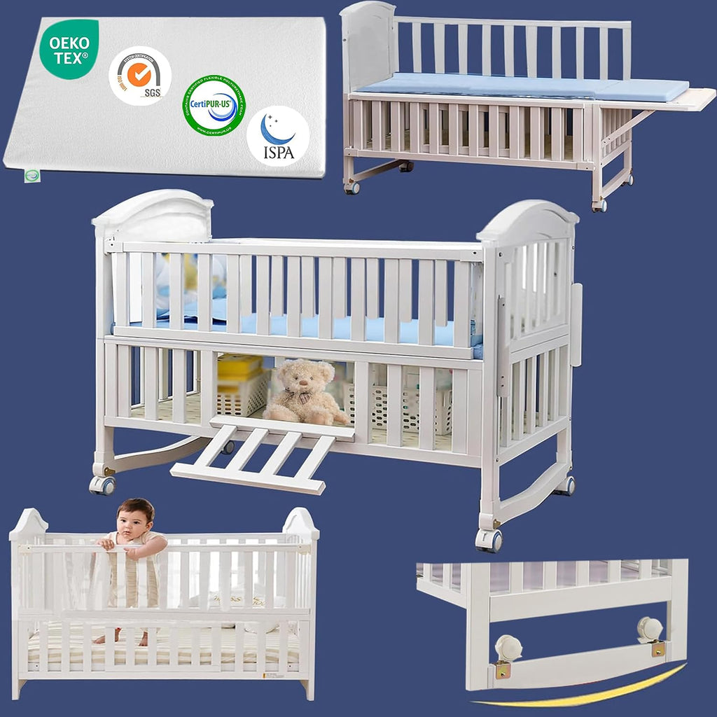Portable Mini Baby Crib 4 in 1 with Memory Foam Mattress(38"by24") Included, Cunas para 2026 Convertible Crib 6