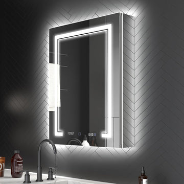 24 x 32 LED Lighted Medicine Cabinet with Mirror, Front & Backlit | Night Light, Clock & Temp Display, Defog, 5X