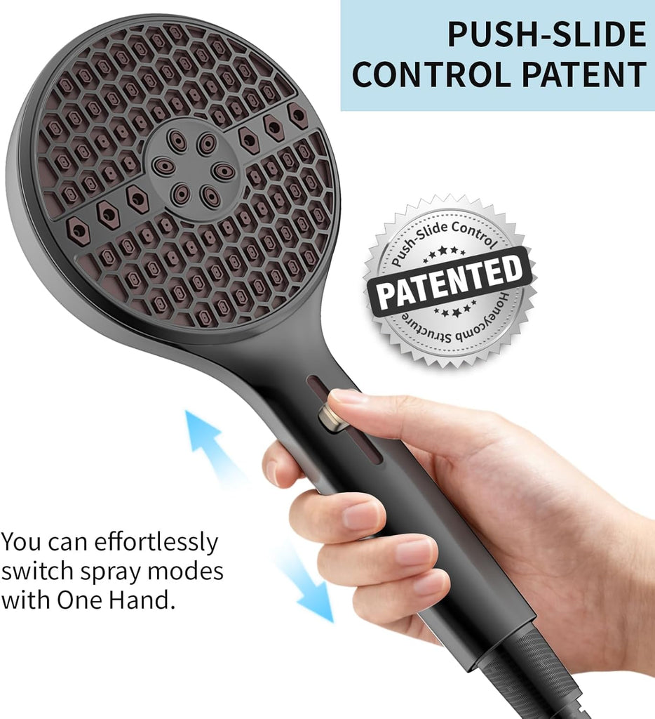 Black Handheld Shower Head, 9 Spray Modes High Pressure Shower head with Power Wash