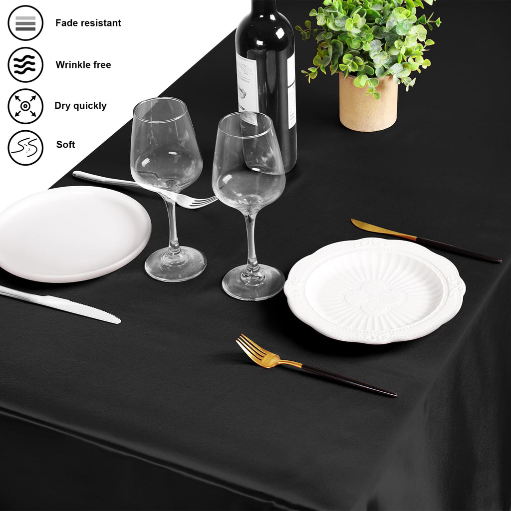 4 Pack Satin Rectangular Tablecloth, 102 x 58 Inches, Black