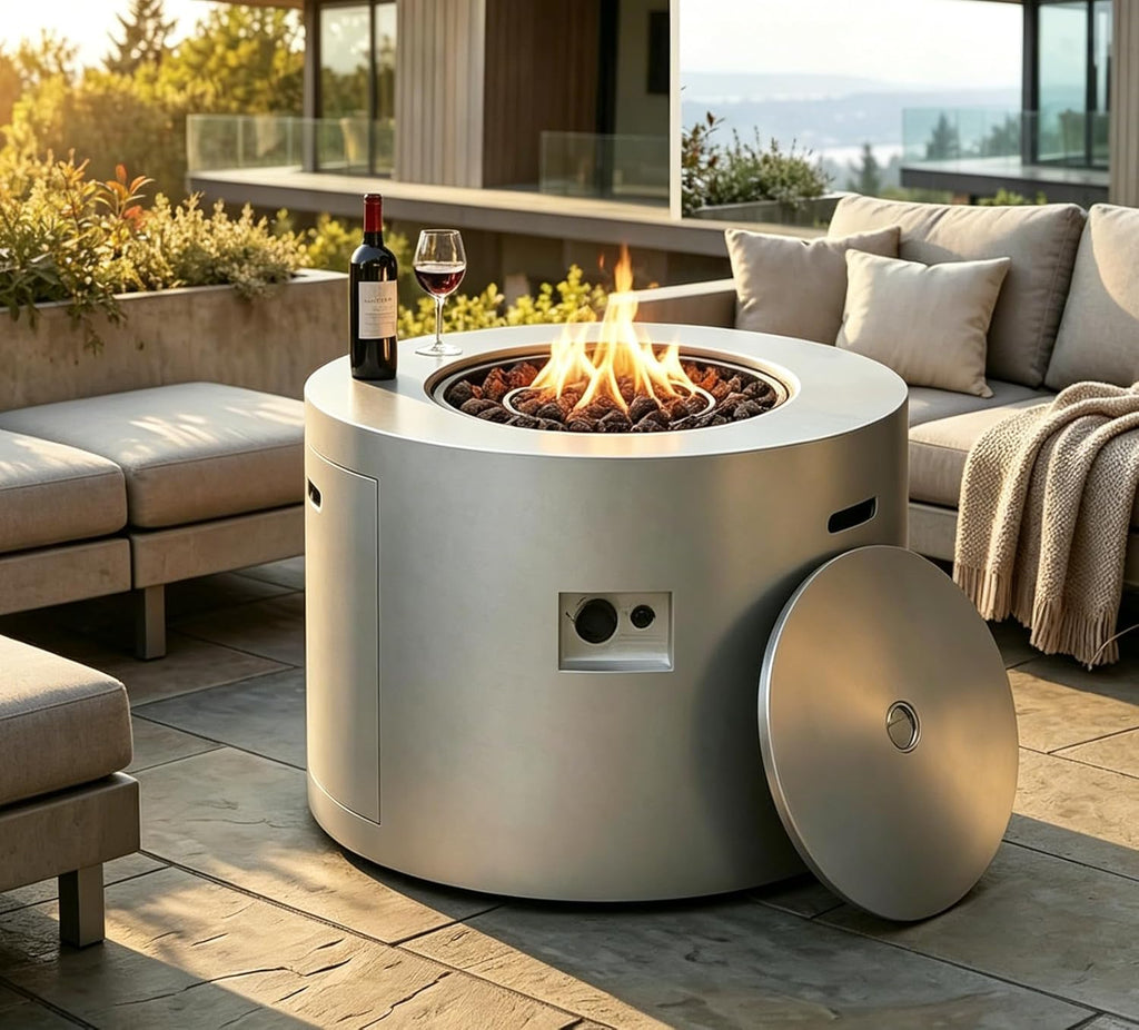 32 Inch Round Propane Fire Pit Table - 50,000 BTU Outdoor Gas Fire Table