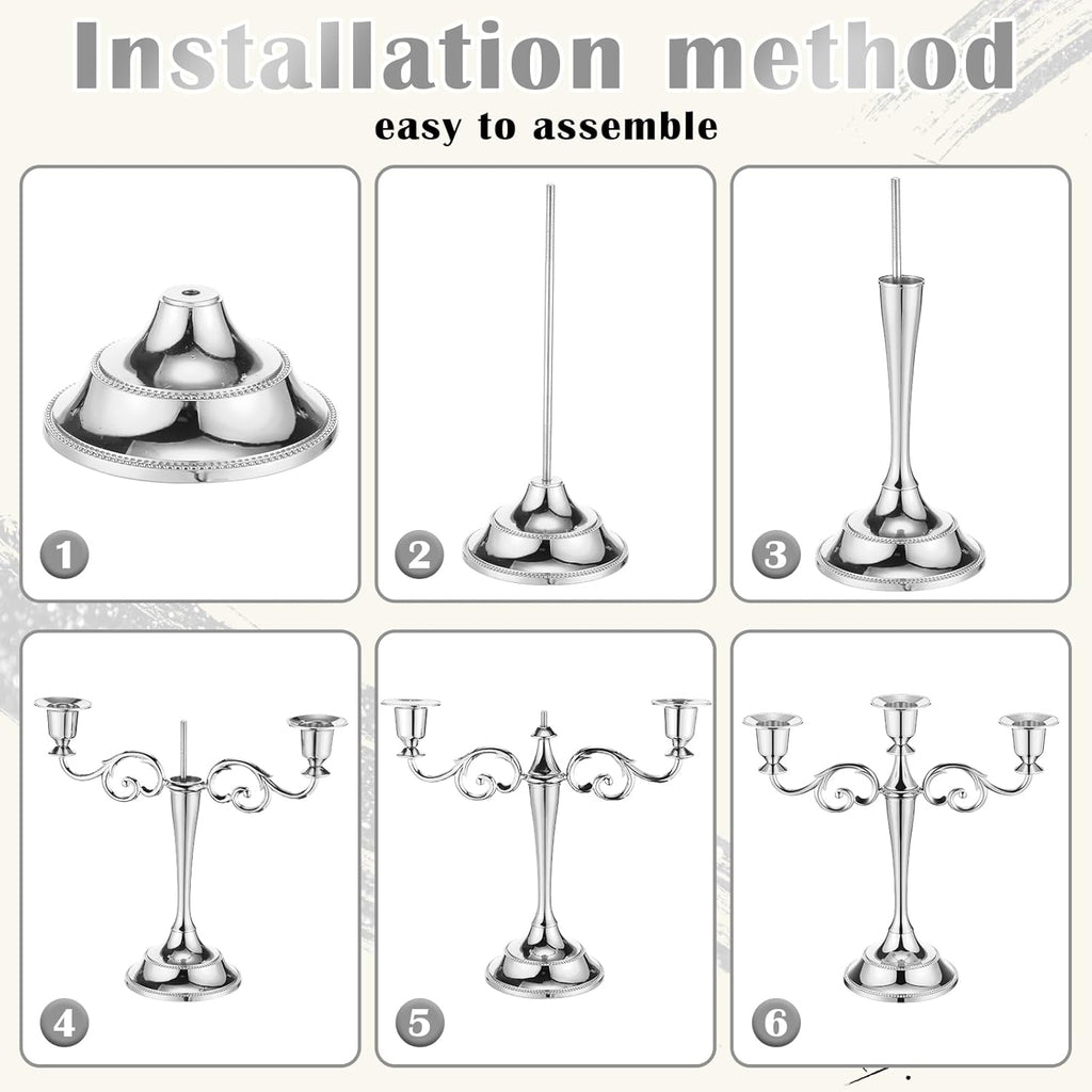 3 Pcs 3 Arm Metal Candelabra Candlestick Holders Tall Candlestick Holders Gothic Candle Holdery (Classic,10 Inch,Silver)