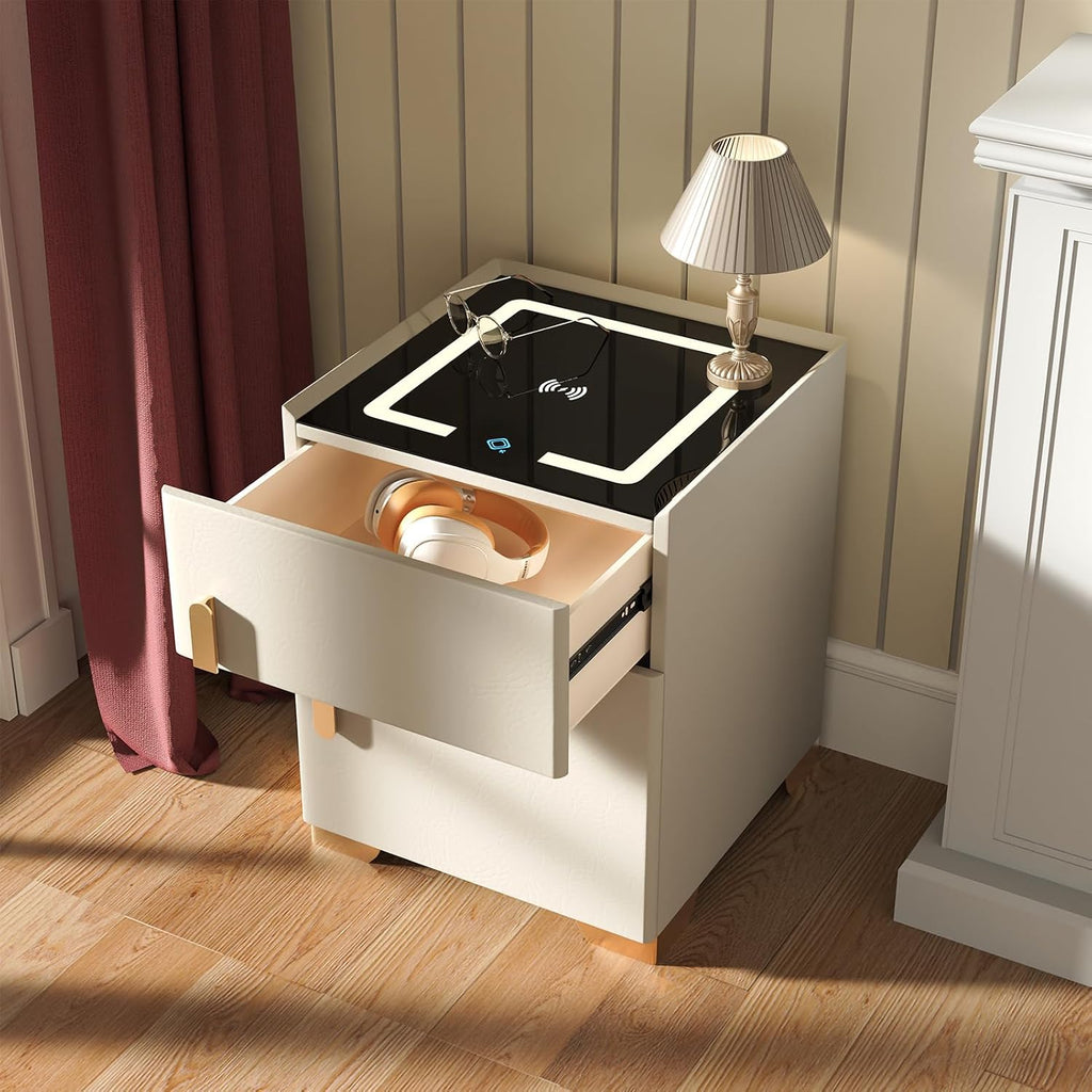 Smart Nightstand with Drawer and Safe, Nightstand with Wireless Charging, Smart Bedside Tables, LED Night Stand