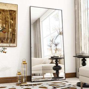 Oversized Full Length Mirror, 71" x 30" Floor Mirror with Stand, Aluminum Alloy Frame Full Body Mirror, Standing