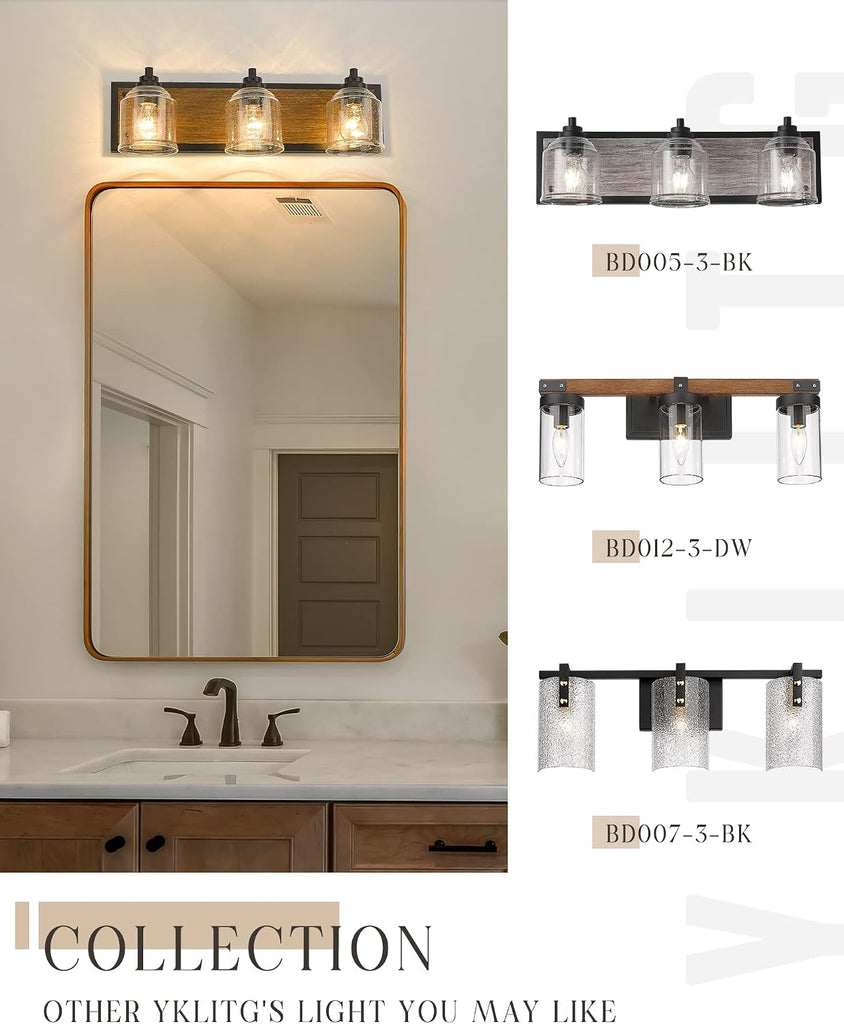 23" 3-Light Farmhouse Bathroom Vanity Light with Bubble Glass, Brown | Farmhouse Rustic style, Metal base with