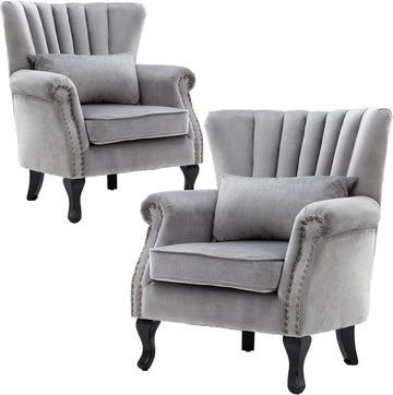 Velvet Accent Chairs Set of 2 with Arm Comfy Living Room Chair Mid-Century Modern Wingback Side Chair Single Sofa