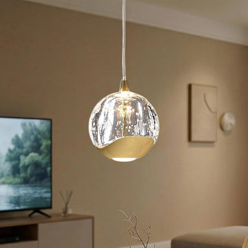 Modern Gold Single Pendant Light with Bubble Glass, Small Globe Pendant Light 70.86" Drop, Kitchen Pendant Lighting