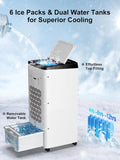 Portable Air Conditioners, 3 IN 1 Evaporative Air Cooler with Detachable Water Tank, 6 Ice Packs, 12H Timer