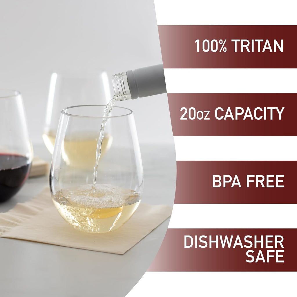 Unbreakable Tritan Wine Glasses, 20 oz (Set of 8) - Shatterproof, Crystal-Clear, BPA-Free Plastic Tumblers - Indoor &
