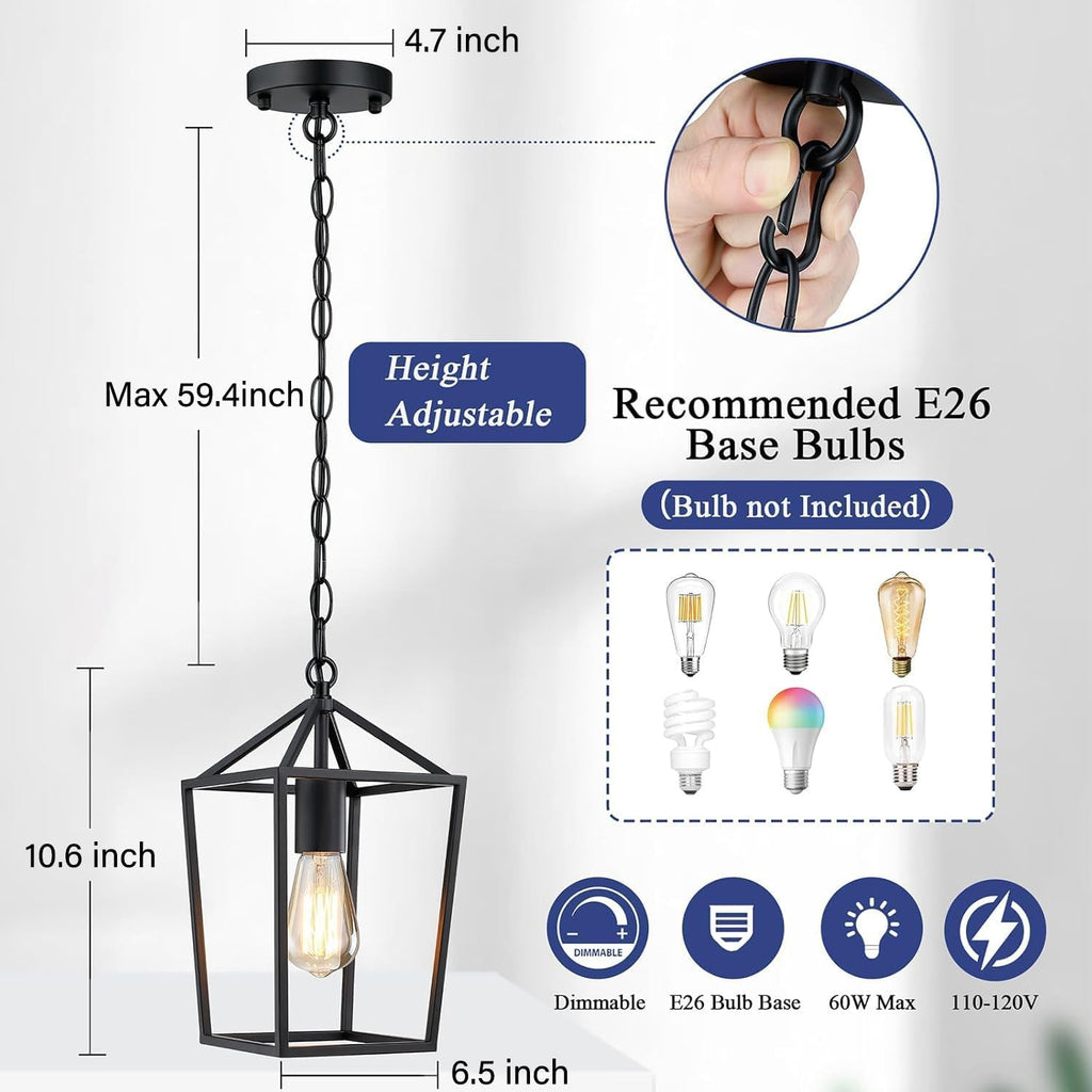 2-Pack Farmhouse Pendant Lights Kitchen Island, Black Pendant Light Fixtures Hanging Lamp for Dining Room, Modern