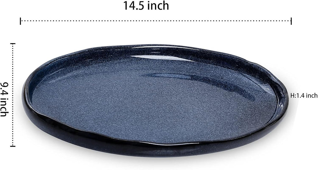 Serving Platter Ceramic Tray Plates Extra Large Oval 14.5 Inch Porcelain Dinner Plates Long Serving Dish Set