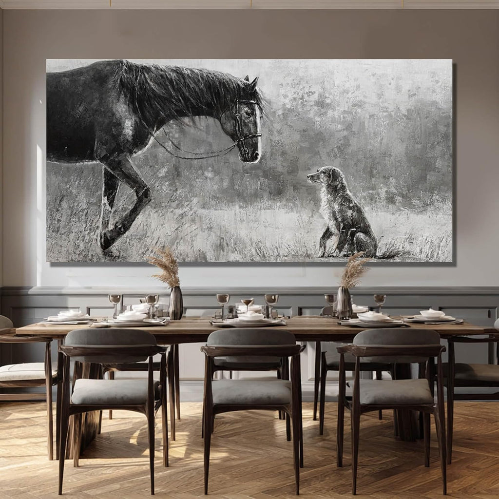 Horse Canvas Wall Decor Grey Wall Picture Modern Wall Hangings Decor 29"x58" Canvas Wall Art Kitchen Artwork