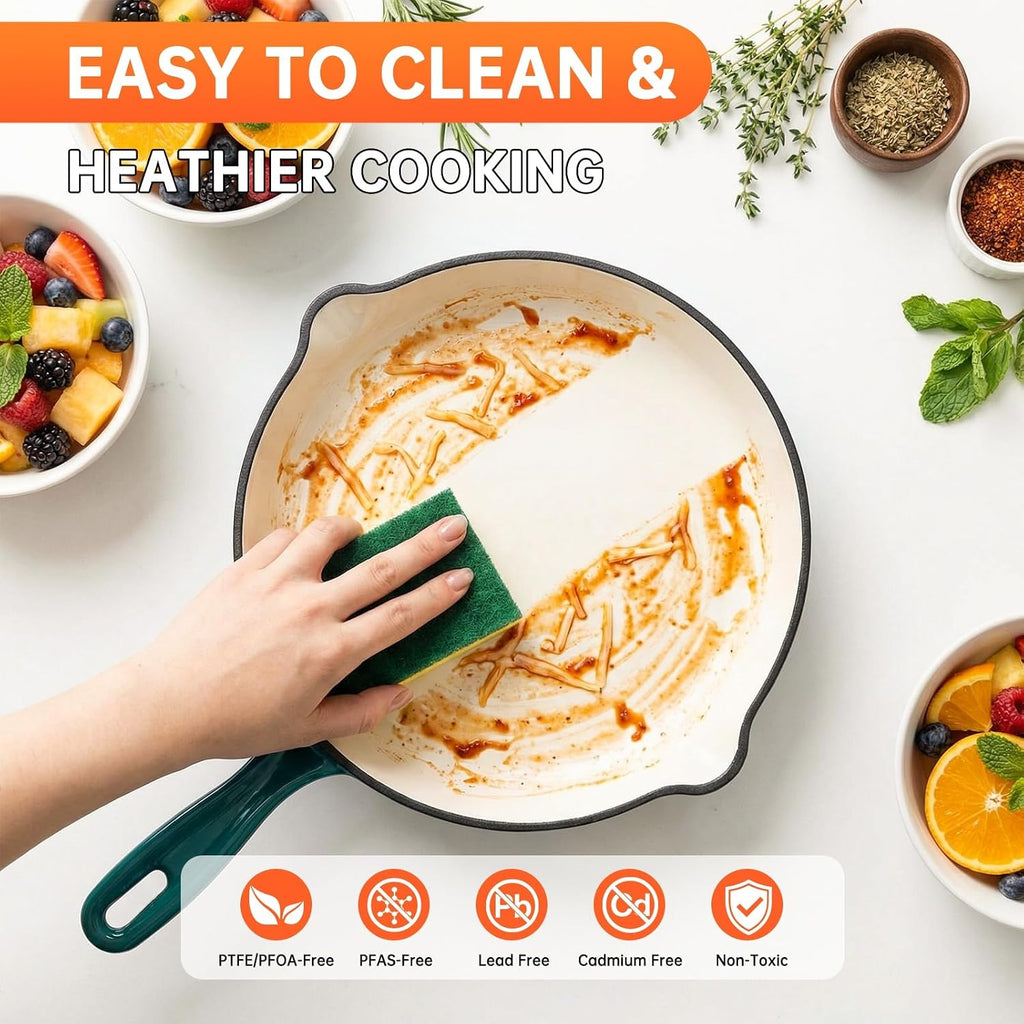 Enameled Cast Iron Cookware Set, 7Pcs Cast Iron Pots and Pans Set | Gas/Induction Dutch Oven Set, 7 Piece Set of