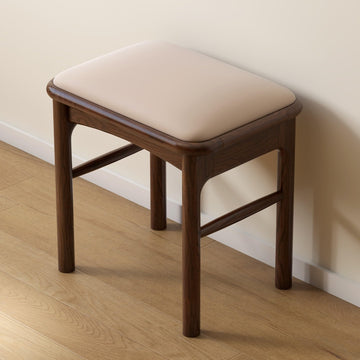 Upholstered Stool with Solid Wood Leg, Leather Padded Dining Ottoman Walnut Footrest Stool Bench Seat Kitchen, 1pc