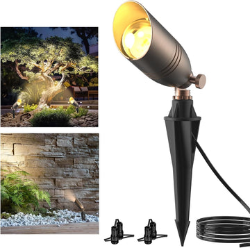 12V Low Voltage Brass Landscape Spot Lights, Waterproof LED Uplights & Accent Lighting with Connectors, Heavy Duty