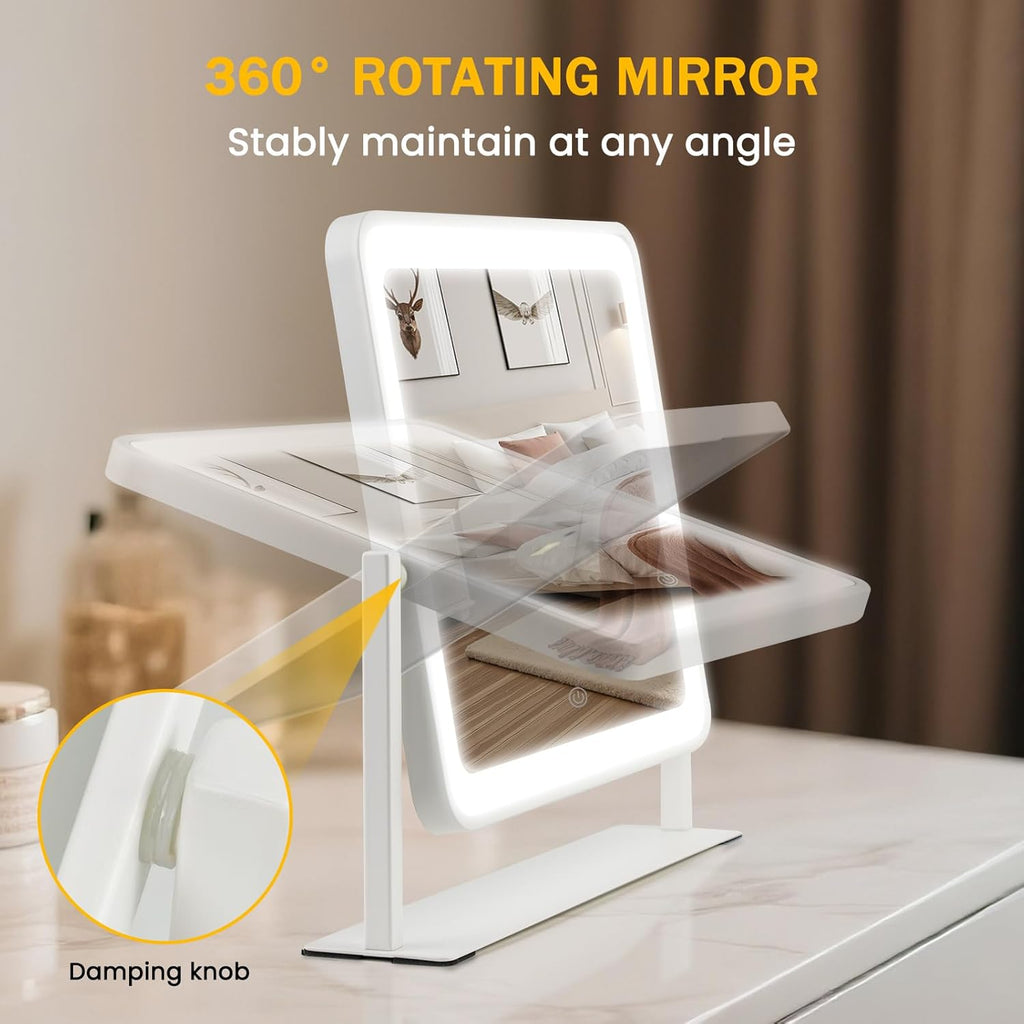 Vanity Mirror with Lights, 14"×12" LED Makeup Mirror, HD Professional Mirror, Smart Touch with 3-Color Lighting