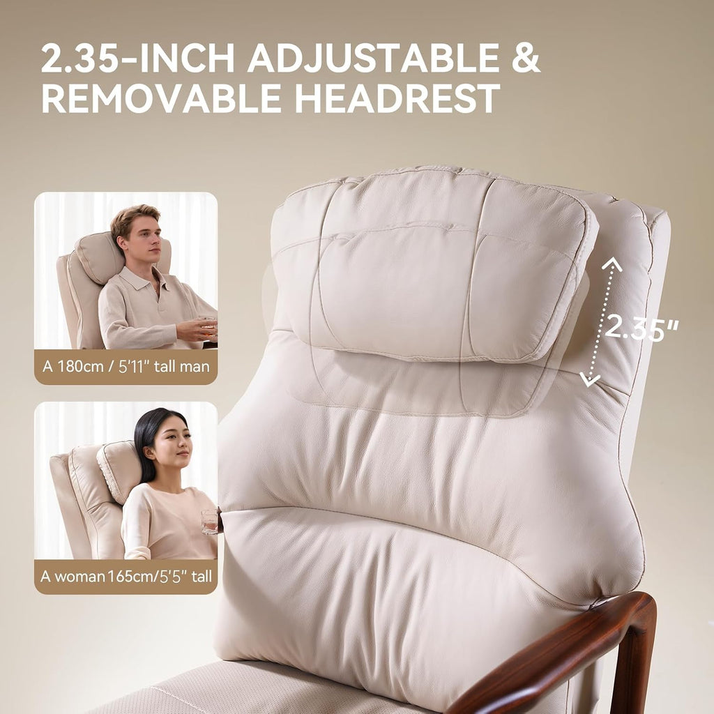 M7 Power Recliner Chair for Adults, Genuine Leather | Adjustable Lumbar Support & 5-Min Rhythmic Stretch 160°