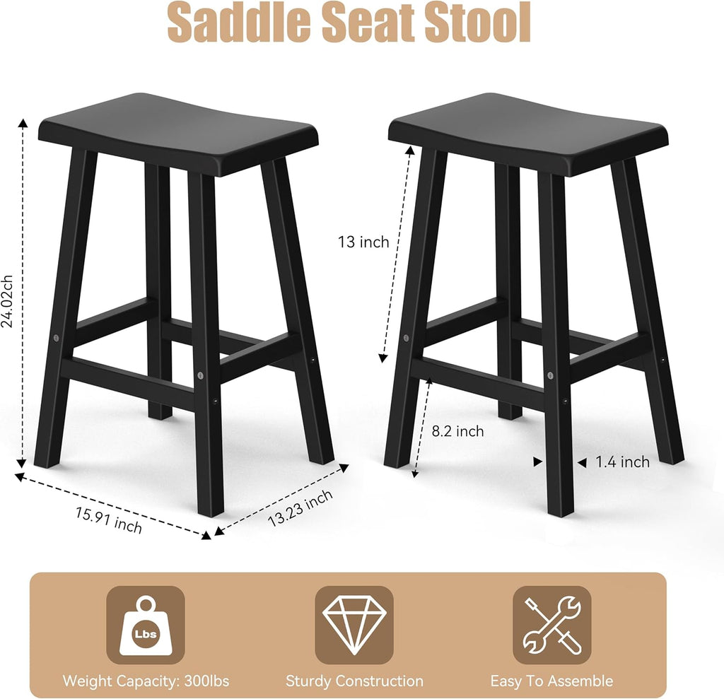 Bar Stools Set of 2, Waterproof UV-Resistant,Durable Resin Kitchen Island Chairs Use, Modern Design,and Cafe (24''