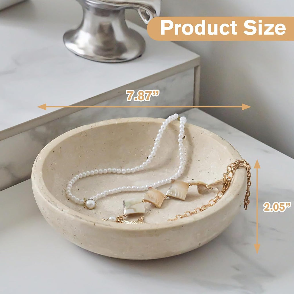Marble Bowl Decorative, 7.8'' Entryway Travertine Bowl For Keys Fruit Candy Jewelry, Natural Stone Bowls for Entry