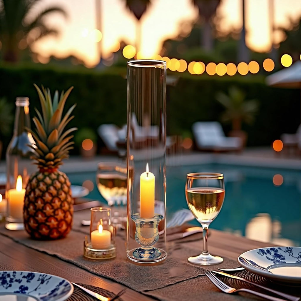 12-Pack Glass Hurricane Candle Holders - 13.78" Tall Clear Open-Ended Cylinders for Pillar Candles - Includes 2.36"