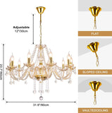 Modern Elegant 10 Lights K9 Crystal Glass Chandelier Golden Pendant Ceiling Lighting European Style for Dining Living Room Bedroom Transparent, 10 E12 Bulbs Required A110-B0DRF5F2QB
