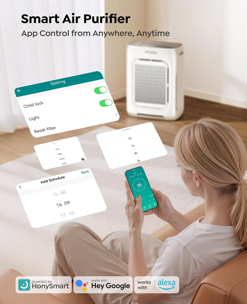 Air Purifier for Home Large Room up to 3000Ft², HEPA Air Purifier with Washable Double-Sided Filters