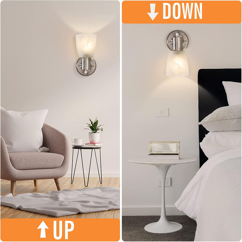Wall Sconces Set of 2, Brushed Nickel Vanity Lights , Modern Wall Light Fixtures with Rotary Switch, Wall Mount Light