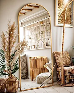 Arched Full Length Mirror, 58"X19" Gold Metal Frame Floor Mirror Living Room, Freestanding/Wall Mount/Leaning