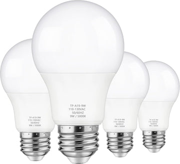 A19 LED Light Bulbs, 60 Watt Equivalent LED Bulb, Daylight White 5000K, 850 Lumen, E26 Base, Non-Dimmable, 9W Bright (4-Pack)