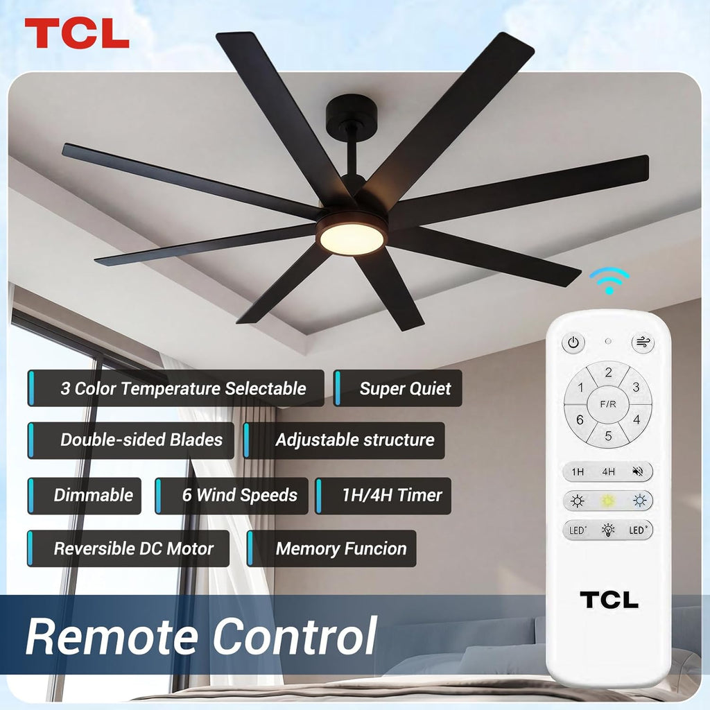 72 Inch Large Ceiling Fans with Lights and Remote, Quiet Modern Ceiling Fan