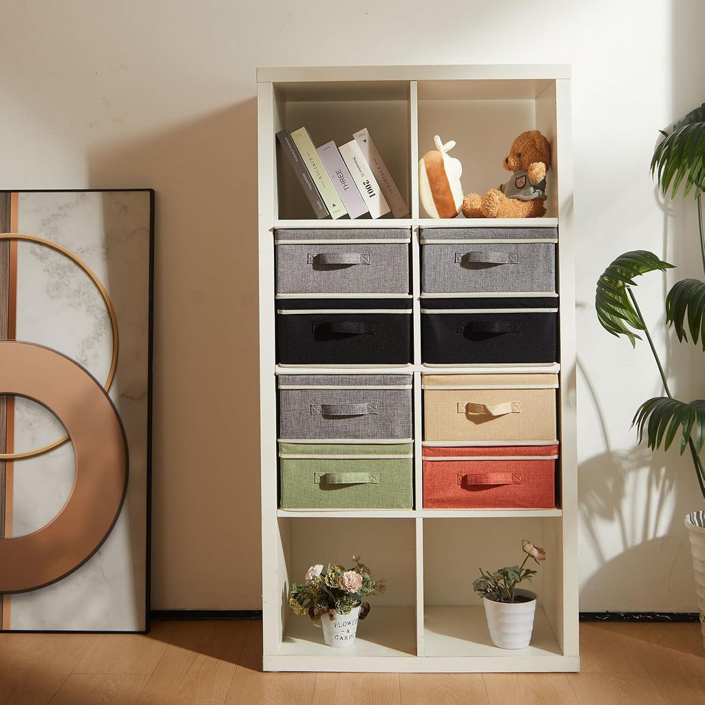 Bins with Lid, Foldable Clothing Storage Box case with Handle for Closet, Bedroom, Home, 4 Color Set A, 13L x 12.5W x
